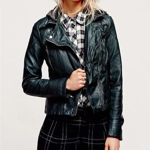 FREE PEOPLE Vegan Leather Hooded Jacket LIKE NEW